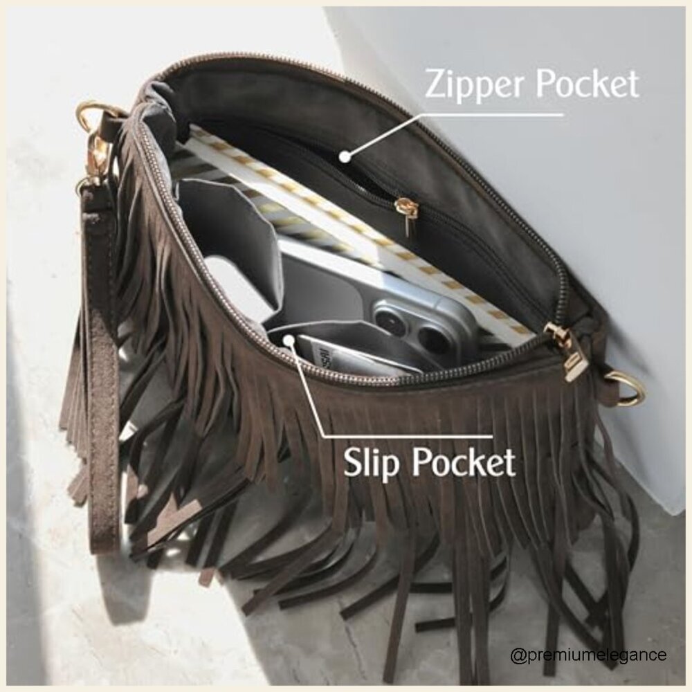 Small Faux Suede Crossbody Bag with Removable Strap and Wristlet - Picture 6 of 6